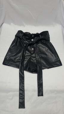 BaeVely Black Faux Leather Paperbag Waist Shorts with Tie Belt Size S